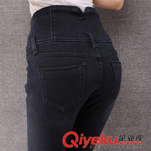 牛仔褲按特點 2014加絨加厚 黃金絨 牛仔女長褲 彈力淑女高腰4排扣女裝批發原始圖片3
