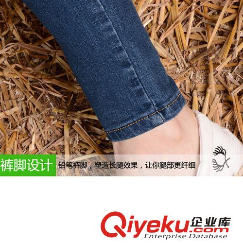 牛仔褲按風格 韓國秋冬季女式高腰彈力修身牛仔褲鉛筆小腳褲九分褲 大口袋女褲