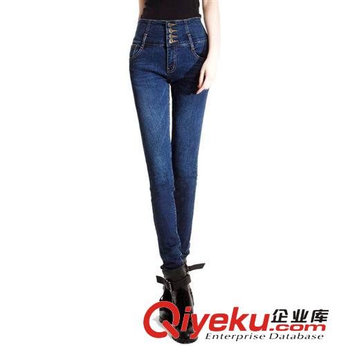 女式牛仔褲 2014秋裝新款高腰牛仔褲緊身女松緊腰顯瘦長褲韓范彈力小腳褲大碼