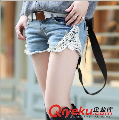 短褲 韓版新款女裝大碼牛仔短褲女蕾絲花邊修身時裝短褲女夏季一件代發(fā)原始圖片2