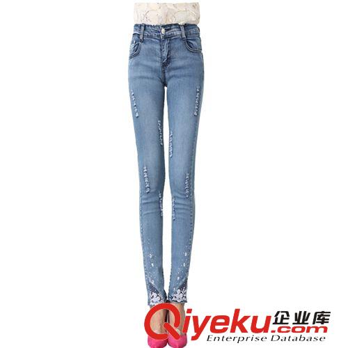 牛仔長褲 秋冬女裝韓版爆款燙鉆女褲一件代發歐洲站女式牛仔褲蕾絲小腳褲原始圖片3