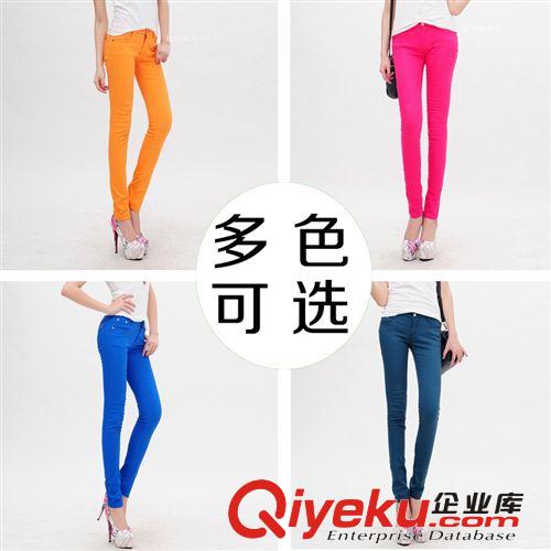 現(xiàn)貨 2014新款女式牛仔褲彩色九分褲修身顯瘦磨破高糖果色鉛筆褲大碼裝