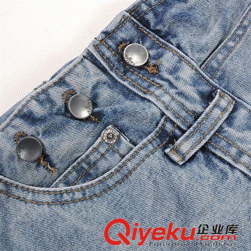 2014秋季新品 8807#秋冬新款背帶牛仔褲女懷舊韓版女式吊帶褲九分破洞牛仔褲子原始圖片2