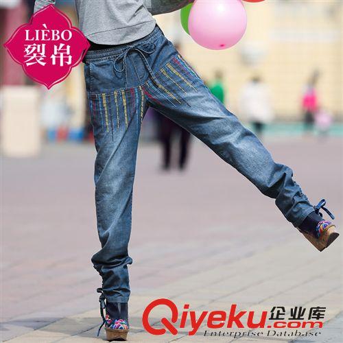牛仔褲 2014秋季新款女式牛仔褲大碼女褲民族風繡花寬松休閑大碼女褲垮褲原始圖片2