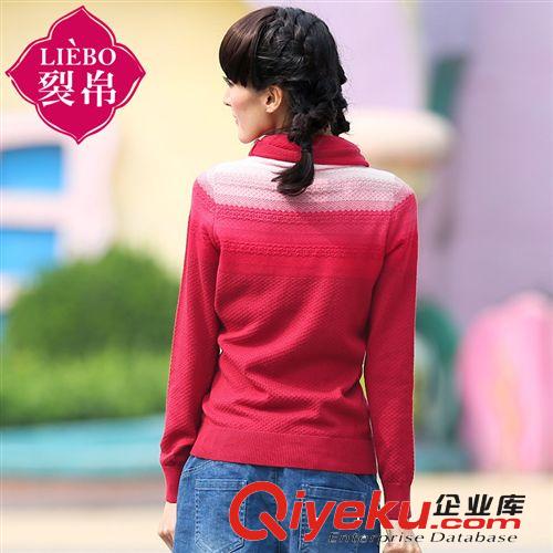 毛衣 預(yù)售民族風(fēng)高領(lǐng)毛衣漸變提花間紅色針織衫毛衣女5114043S原始圖片2