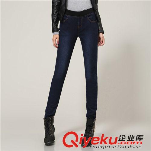 女裝加絨牛仔褲 2014冬季新品 ss保暖抗寒螺紋松緊腰小腳加絨加厚女長褲 批發(fā)爆