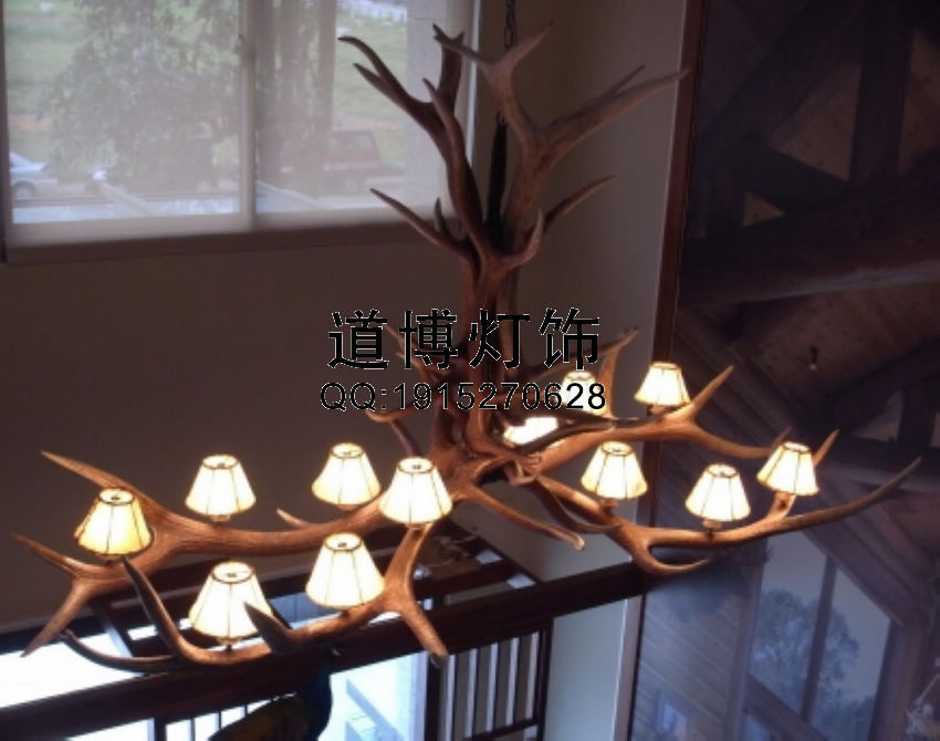 中山古鎮(zhèn)廠家供應(yīng)酒店餐廳歐式仿古樹脂鹿角吊燈原始圖片2