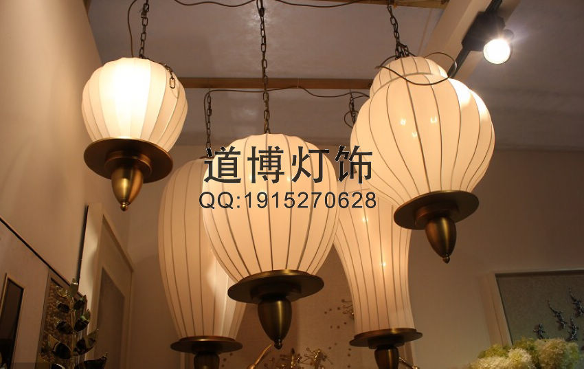 中山古鎮廠家定制外銷歐美組合創意鐵線布藝吊燈原始圖片3