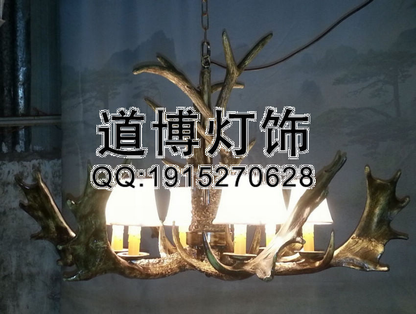 中山古鎮(zhèn)廠家批發(fā)酒店客廳歐式樹脂鹿角燈原始圖片3