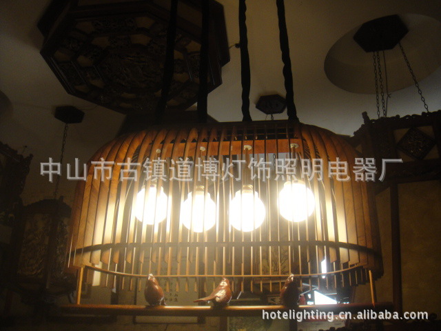 中山古鎮(zhèn)廠家定制餐廳茶樓中式木藝鳥籠燈原始圖片3