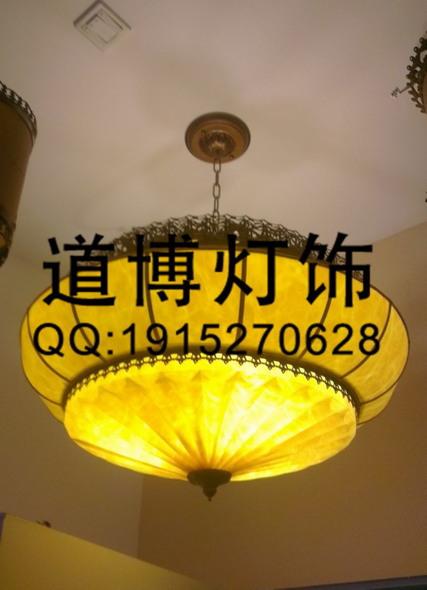 中山古鎮(zhèn)燈具廠家廠家直銷酒店餐廳中式現(xiàn)代仿羊皮吊燈
