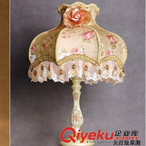 led歐式田園蕾絲布藝裝飾臺燈溫馨婚慶臥室可調光床頭臺燈具原始圖片2