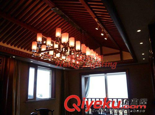 中山燈飾廠定做非標布藝水晶工程燈/酒店中式吊燈/方形餐廳燈具原始圖片2
