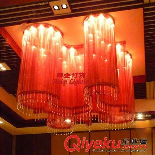 中山燈飾廠供應布藝水晶工程燈/中式紅色吊燈/酒店包廂吸頂燈具原始圖片3