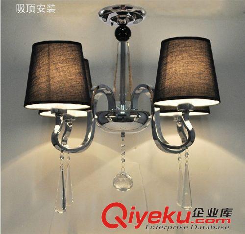 tj供應(yīng)吊燈 客廳餐廳水晶吊燈 電鍍鐵藝不銹鋼4頭布罩水晶吊燈原始圖片2