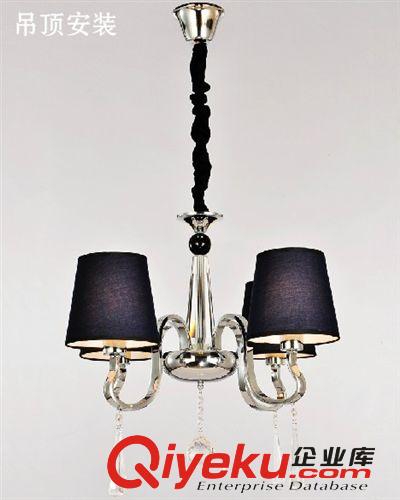 tj供應(yīng)吊燈 客廳餐廳水晶吊燈 電鍍鐵藝不銹鋼4頭布罩水晶吊燈原始圖片3