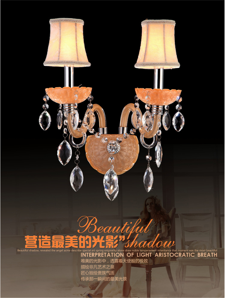 鶴軒供應(yīng)批發(fā)雙頭水晶壁燈過道臥室床頭金黃色水晶壁燈原始圖片2