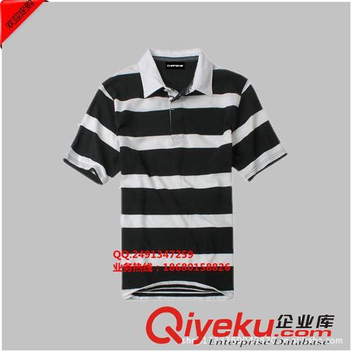 全棉翻領間條文化衫定做(藍白間條）（ 黑白間條）