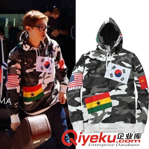 EXO 樸燦烈鹿晗明星同款FW13 迷彩國旗全棉加絨韓版時尚衛衣原始圖片2