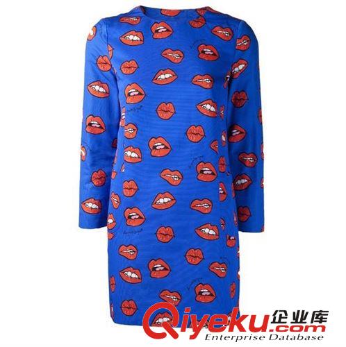 2014爆款I(lǐng)Swagdp同款個(gè)性大紅嘴唇3D印花潮圓領(lǐng)九分袖連衣裙