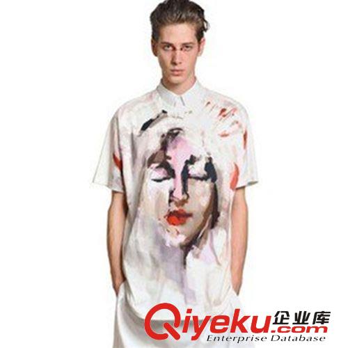 2014春夏季新款人物印花潮牌明星龍同款鬼魅人臉慈光秀場短袖T恤原始圖片2