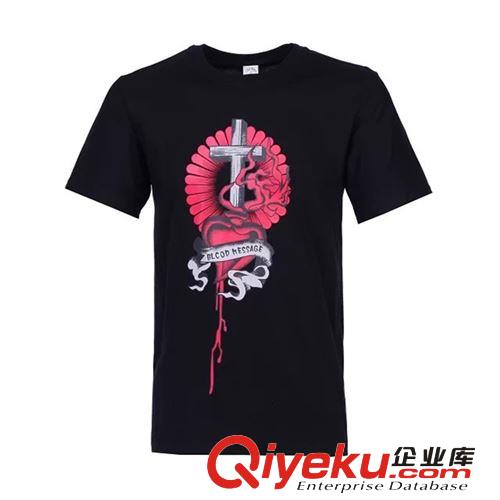 品質男裝批發 2014夏裝新款潮牌休閑十字 心形圖案印花短袖t恤男原始圖片2