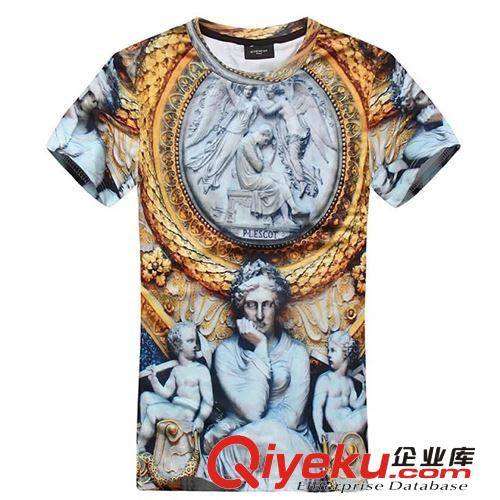 一件代發 2014夏季新款簡約蛇皮天使圣母裸男3D立體印花圓領短袖