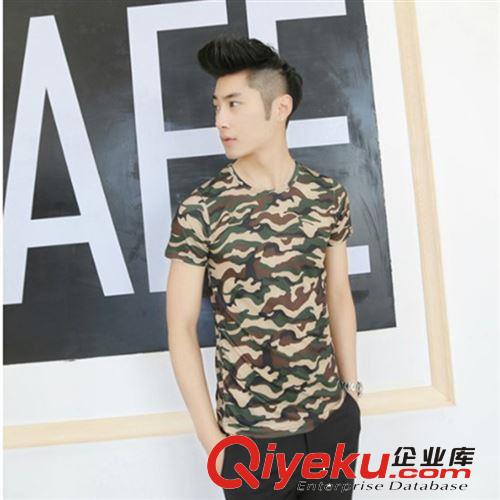 春夏裝青春潮流海軍風(fēng)迷彩軍綠色個(gè)性公子朋克風(fēng)韓版修身短袖t恤原始圖片2
