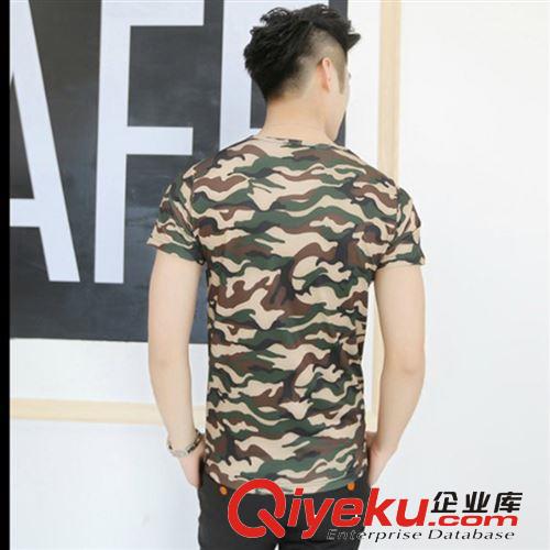春夏裝青春潮流海軍風(fēng)迷彩軍綠色個(gè)性公子朋克風(fēng)韓版修身短袖t恤原始圖片3