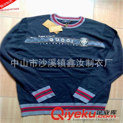 廠家定制高檔大氣時尚男裝長袖體恤 品牌撞色毛織圓領T恤外貿原始圖片2