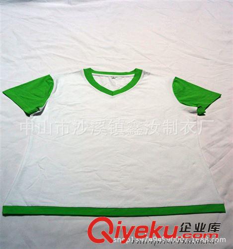 廠家訂做拉架棉nvz女裝T恤 訂做外貿(mào)logo短袖V領(lǐng)衫拼色文化衫定制原始圖片2