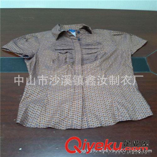 供應女裝全棉短袖襯衫時尚滿版印花工作服裝定制做 中山外貿批發原始圖片2