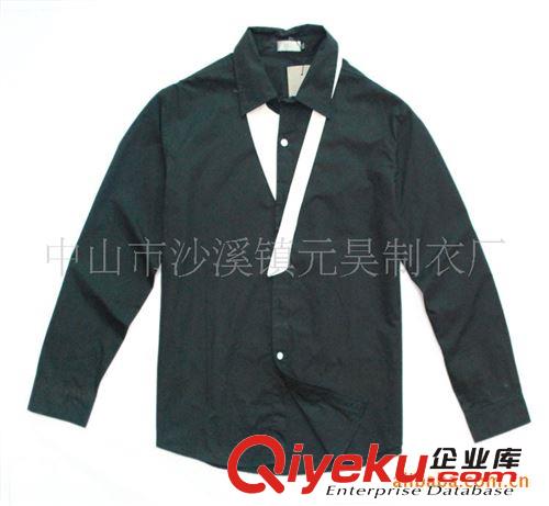 外貿(mào)服裝廠定做韓版時尚全棉撞色長袖襯衫男 撞色門襟