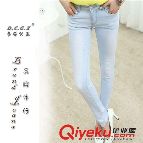 tj批發(fā)新款韓版深藍(lán)色顯瘦豹紋牛仔褲 高彈純棉低腰女士牛仔褲