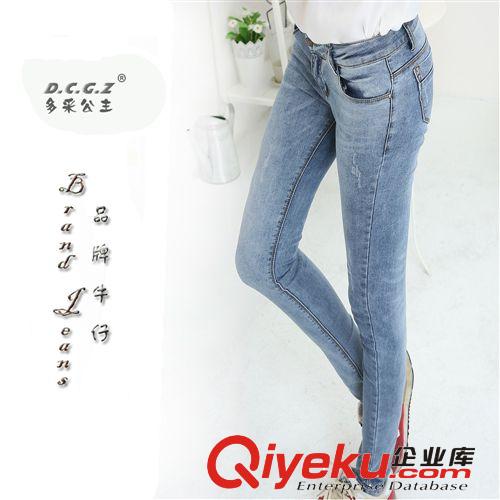 tj韓版女裝新款磨白彈力牛仔褲 批發簡約顯瘦小腳牛仔褲8380#原始圖片3