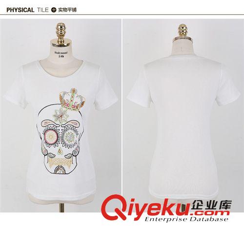 淘寶熱賣(mài) 2014夏時(shí)尚新品潮流骷髏頭刺繡圓領(lǐng)女式短袖T恤批發(fā)原始圖片2