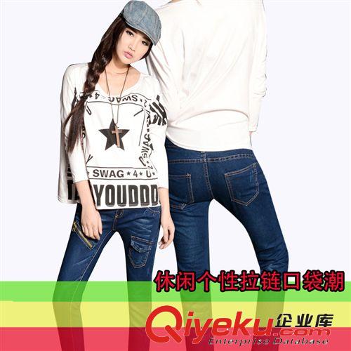雙排扣韓版中腰牛仔褲女 修身顯瘦彈力時(shí)尚小腳鉛筆褲女一件代發(fā)