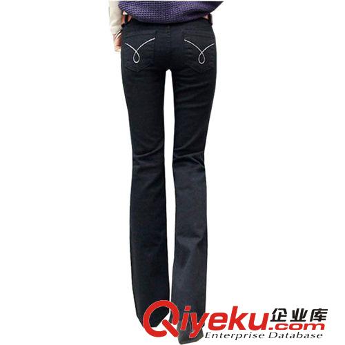 2012新春夏季兩色微喇修身顯瘦純色牛仔褲休閑女裝喇叭褲原始圖片2