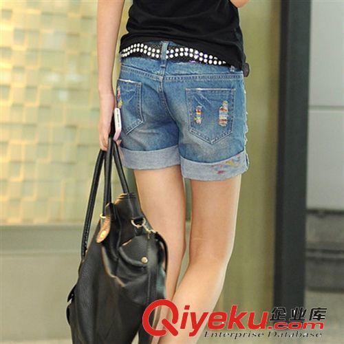 2014夏款批發(fā)女牛仔褲  磨破女式直筒牛仔短褲女式牛仔褲廠家直銷原始圖片2