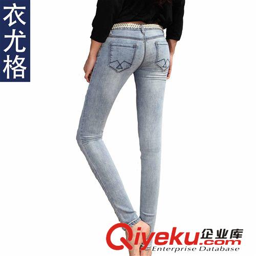 2014春中腰牛仔褲女 小腳褲 牛仔長褲修身女式牛仔褲批發(fā)原始圖片3