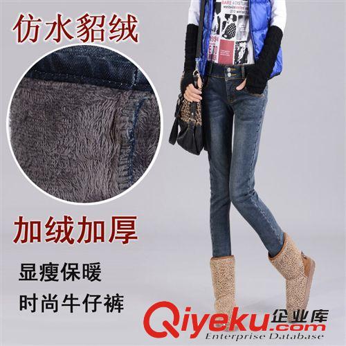 韓版 秋冬保暖 加絨加厚 女式牛仔褲 批發(fā) 顯瘦小腳褲 免費(fèi)招代理