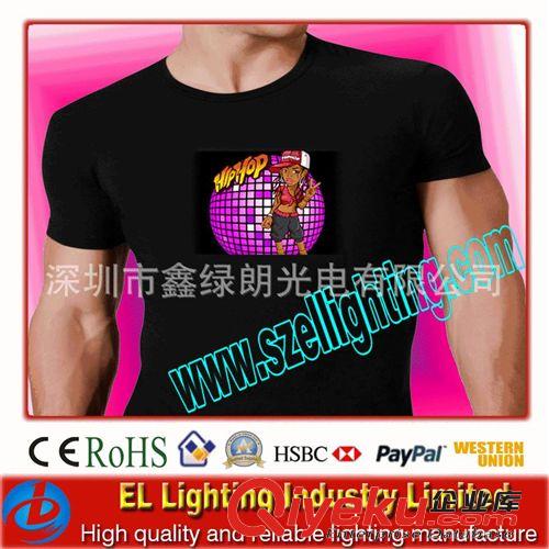 深圳廠家供應(yīng)elT恤，el冷光聲控發(fā)光T恤，EL女裝發(fā)光T恤