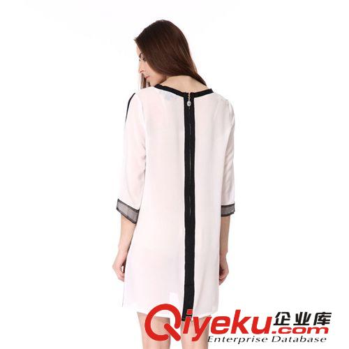 歐洲品牌新款雪紡連衣裙 歐美優(yōu)雅氣質(zhì)gd女裝 四口袋中袖連衣裙原始圖片3
