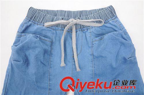 新款女式牛仔褲高腰牛仔長褲翻邊哈倫長褲一件代發免費代理