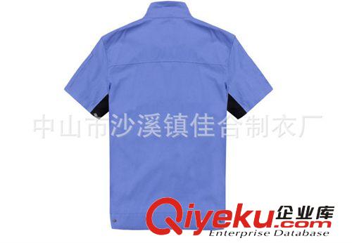 制衣廠直銷工裝滌棉藍(lán)色短袖工作服夏季工作服可印字廠服工衣訂做