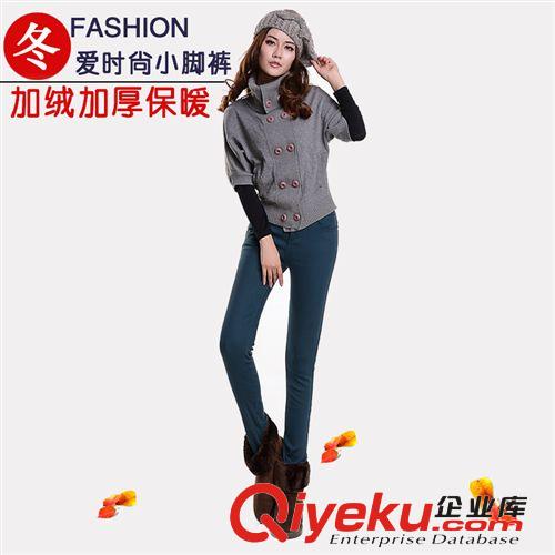 里外同色加絨加厚鉛筆褲彩色保暖褲彈力搖粒絨糖果色小腳褲招分銷原始圖片3
