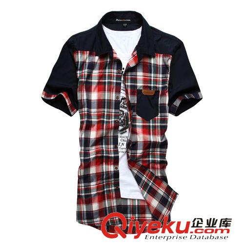 2013男裝爆款格子襯衫批發(fā)韓版格子tj襯衫新款男短袖襯衫襯衫男原始圖片2