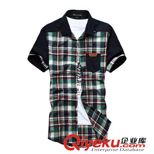 2013男裝爆款格子襯衫批發(fā)韓版格子tj襯衫新款男短袖襯衫襯衫男原始圖片3