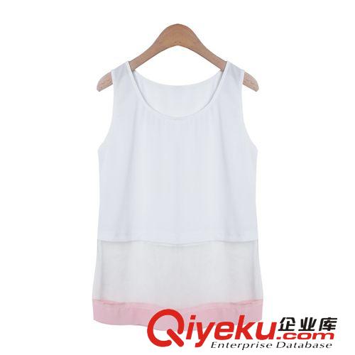 2014夏歐洲站氣質(zhì)可愛娃娃裝褶皺七分袖雪紡衫上衣背心兩件套912原始圖片2