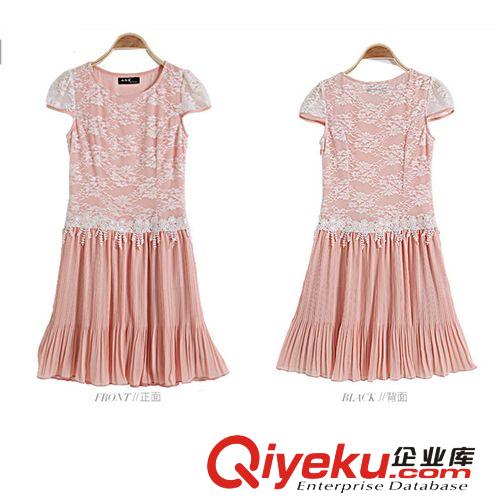 夏裝新款 愛(ài)丁妮韓版女裝蕾絲雪紡拼接修身短袖連衣裙 短裙 49103原始圖片2